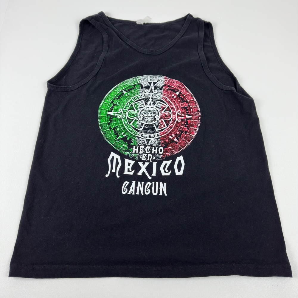 Hecho En Mexico Cancun Aztec Calendar Graphic Tank Top Black Mens Large